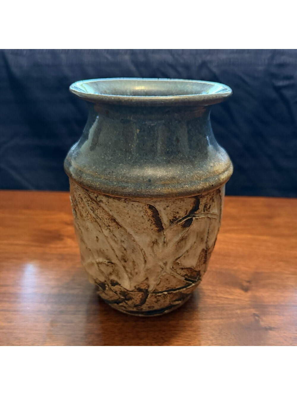 Ringquist Signed Studio Pottery Ceramic Vase 6in Blue Beige Brown Abstract